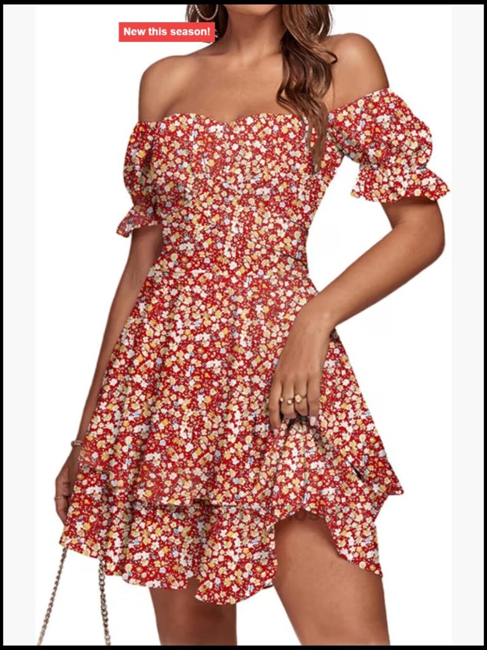 Off Shoulder Ruffle Hem Mini Dress Ruched Bust Tie Back